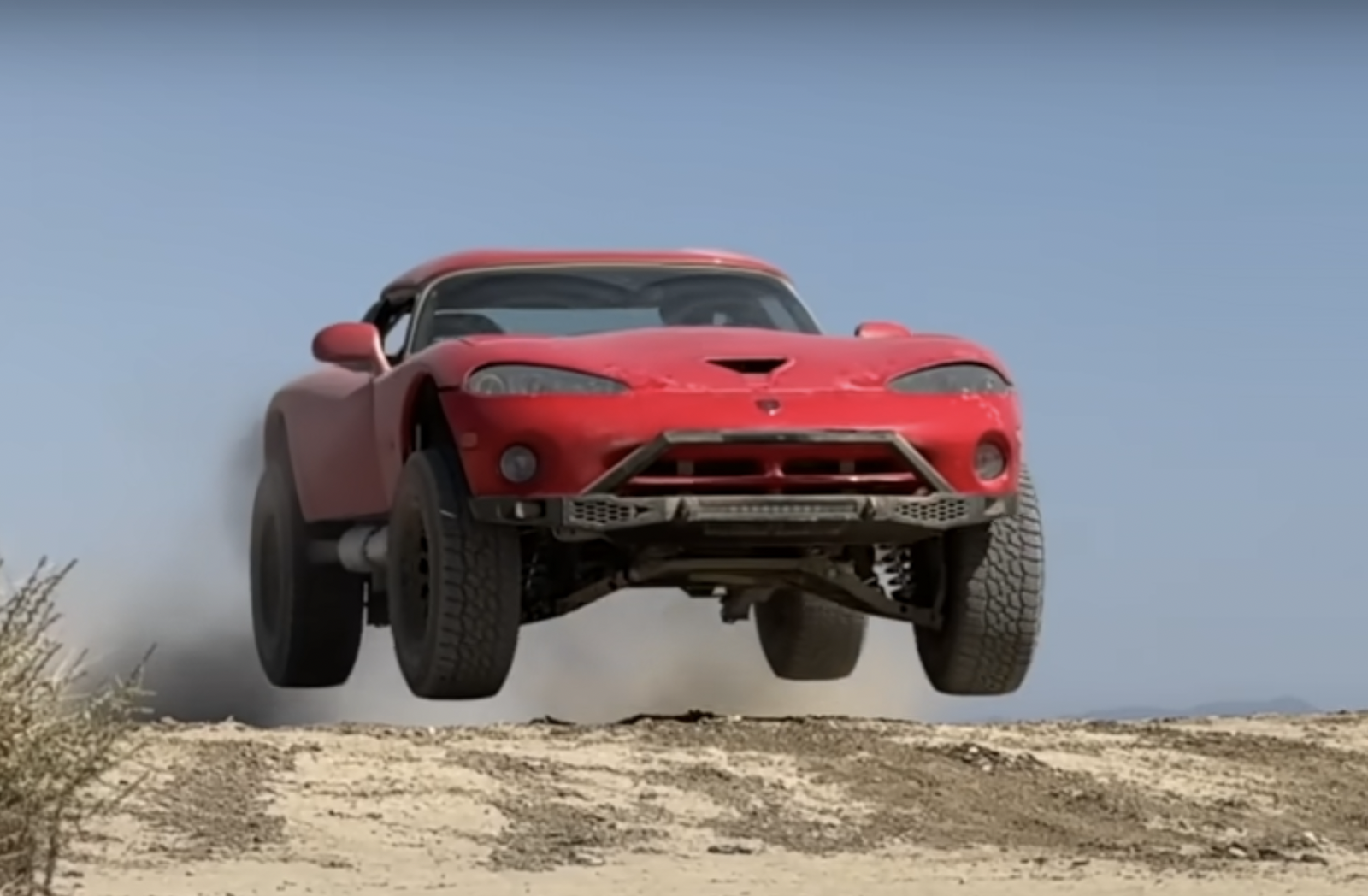 Off-road Dodge Viper in midair